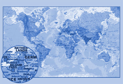 Printed Space: Blue world map